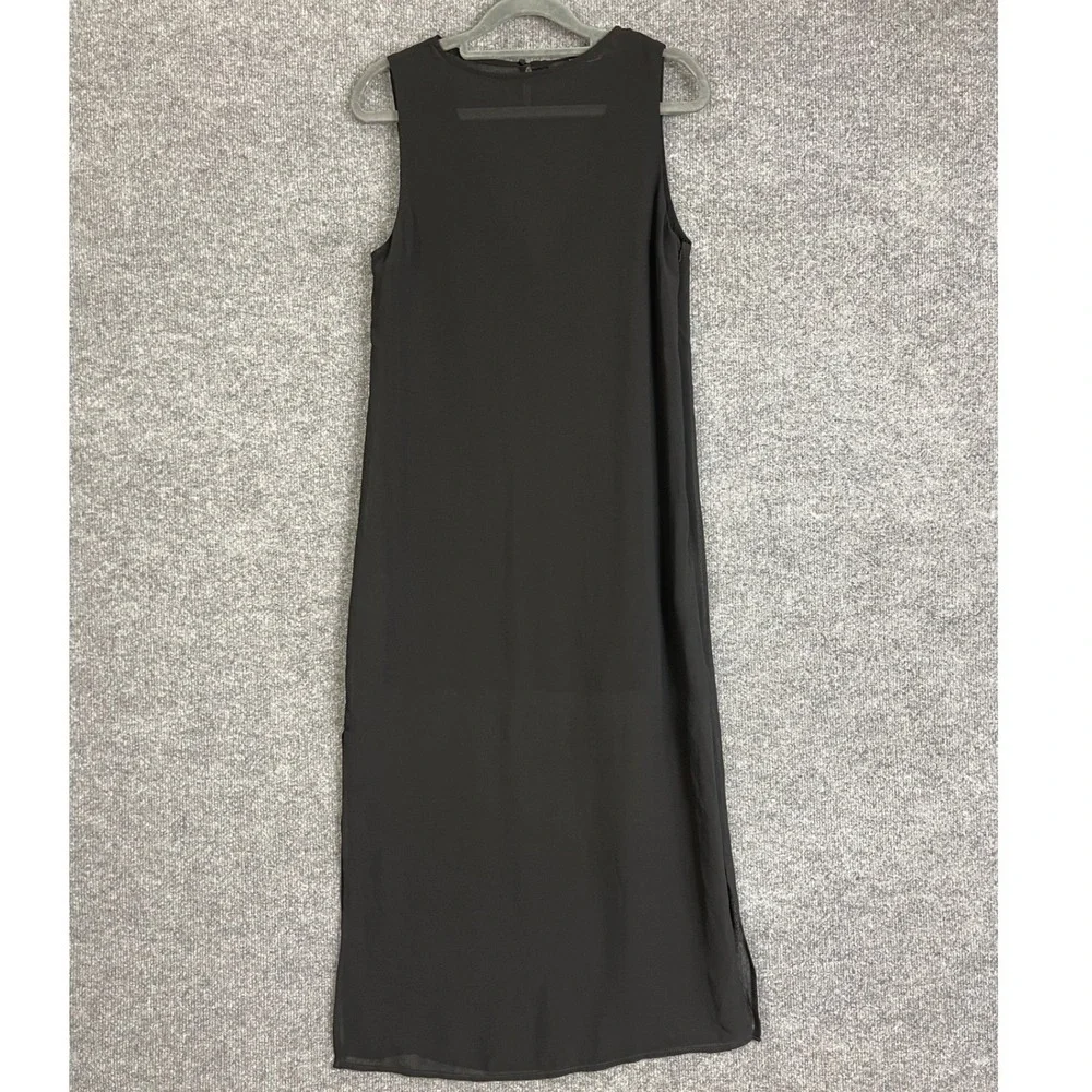 Zara Maxi Dress Womens XS Black Good Sleeveless Sheer Overlay Side Slit Shift
